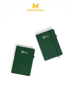 notebook with pen loop green colour with 1 colour logo printing