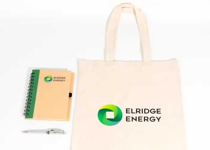 eco event giveaways totebag notebook and pen with logo printing