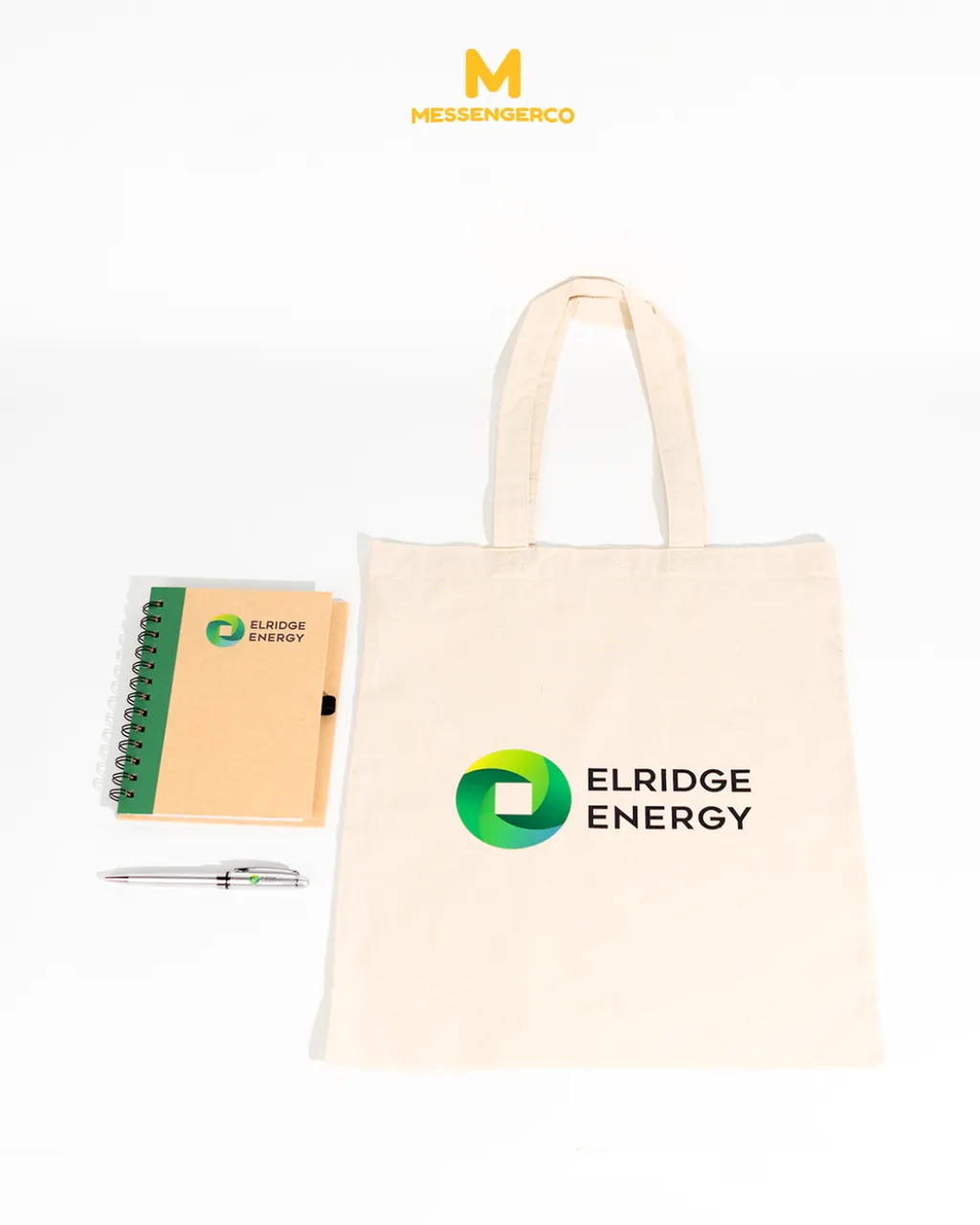 eco event giveaways totebag notebook and pen with logo printing
